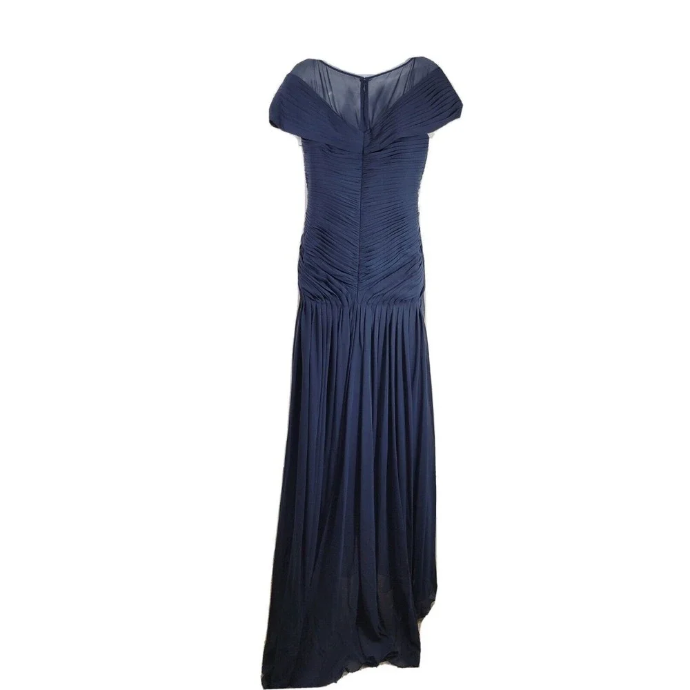 Navy Blue Short-Sleeve Bridal Gown with Embellished Waist - Picture 5 of 9